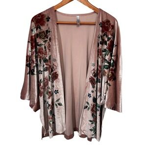 Acting Pro Pink Velour Floral Print Open Front Jacket Women's Size Large